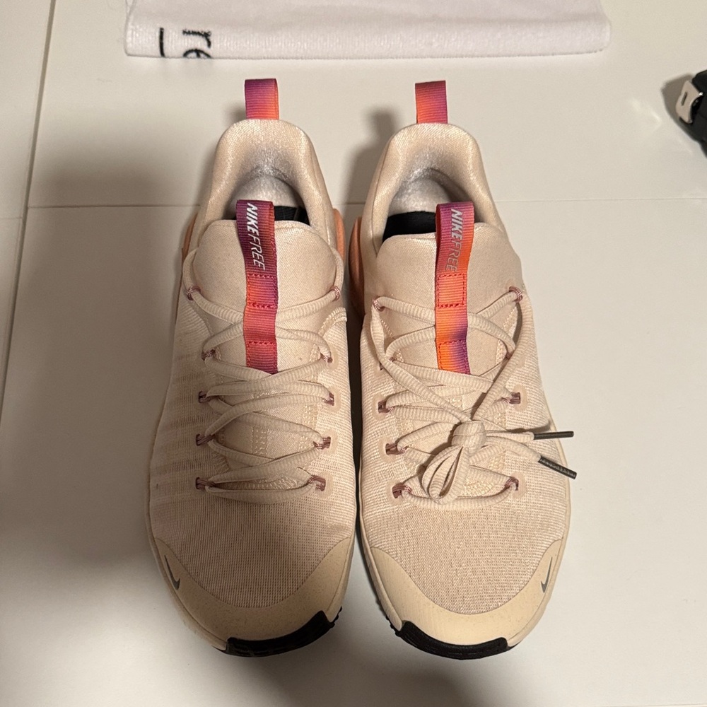 Nike Women's Beige Pink Knit Sneakers with Sunset Gradient Tabs